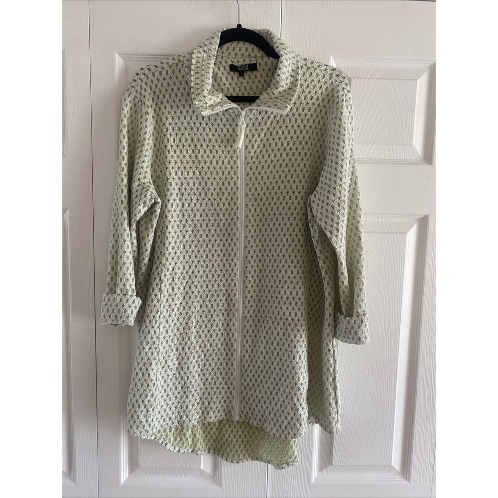 Lior Paris Womens Large Green Full Zip Laggenlook Blouse Quiet Luxury Goblincore